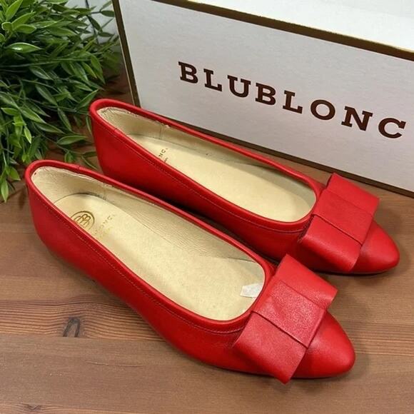 BluBlonc Maya Red Leather Pointed-Toe Bow Flats Size 36 US 6 - Picture 1 of 8